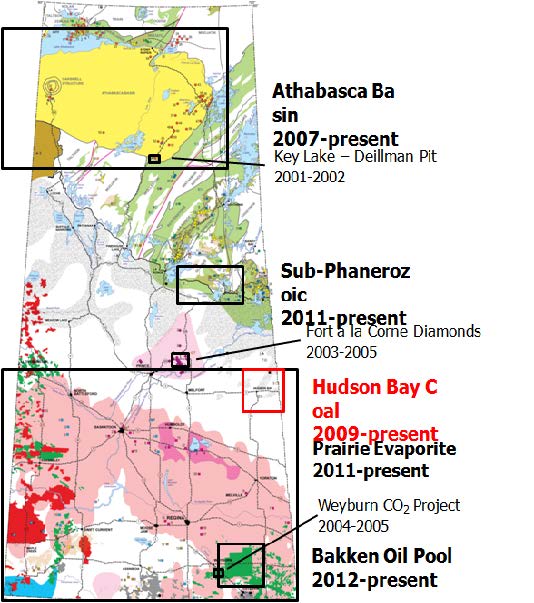 그림 6-6. 캐나다 사스카츠완 지질조사소에서 수행한 3차원 지질모델링 연구 지역.