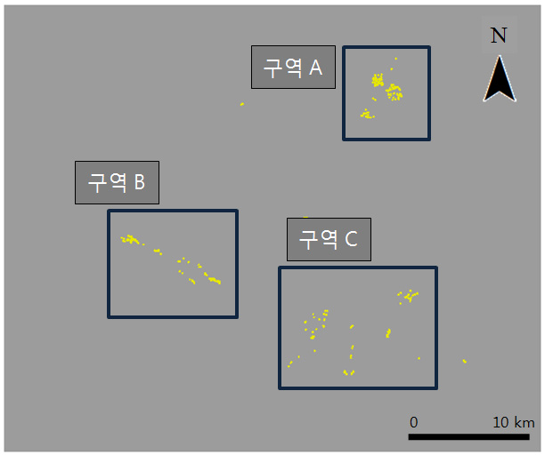 그림 3-30. 시추공 자료로부터 광화대 추정 지역 추출.