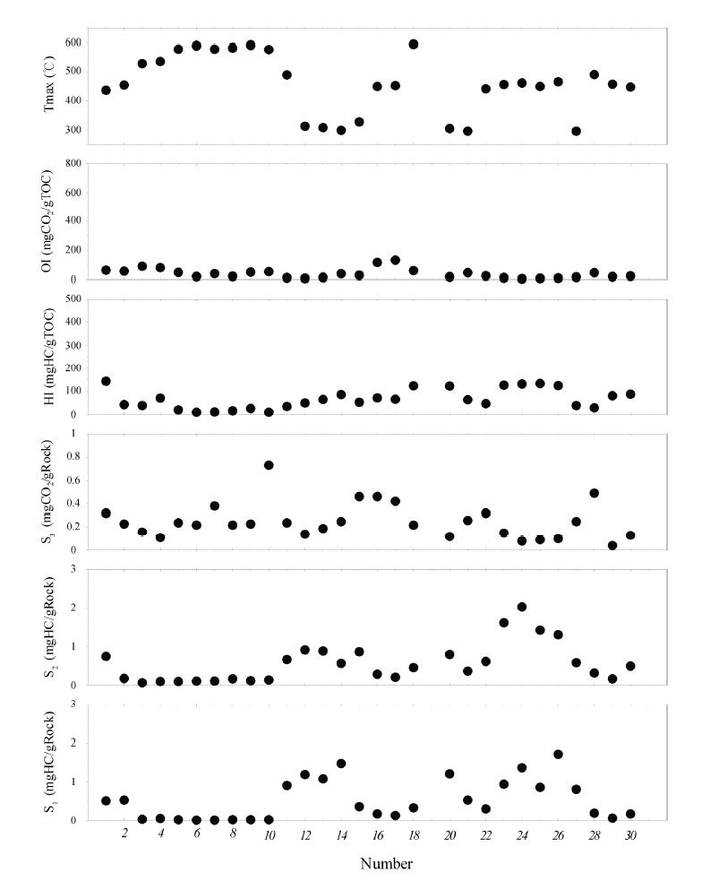 Rock-Eval results of outcrop sample in the Haenam Basin.