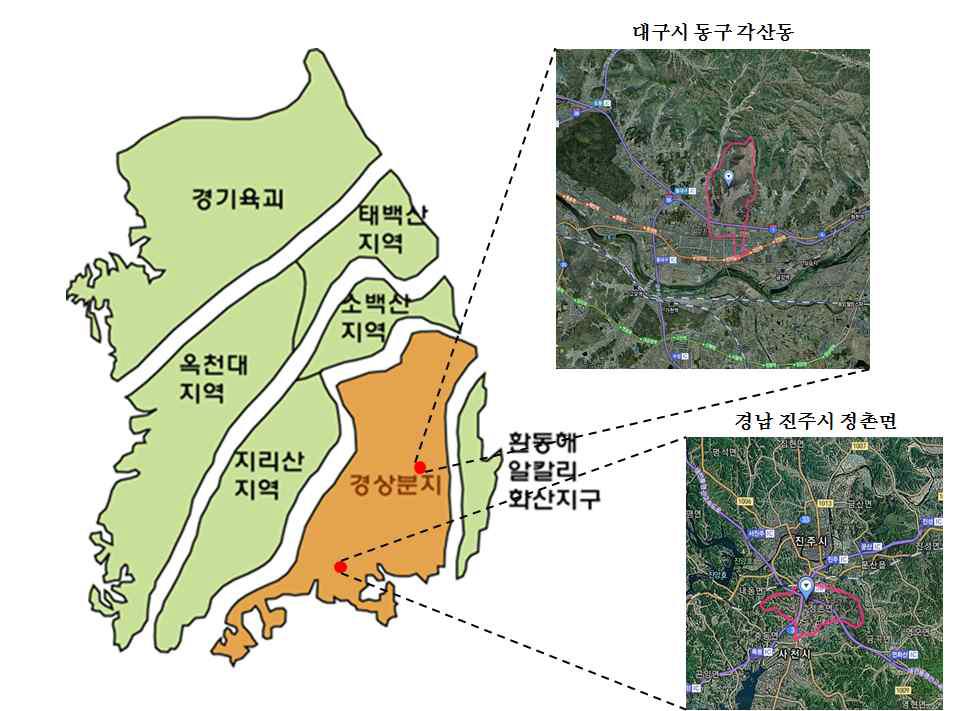 Various basin in Korea and site for shale sampling.