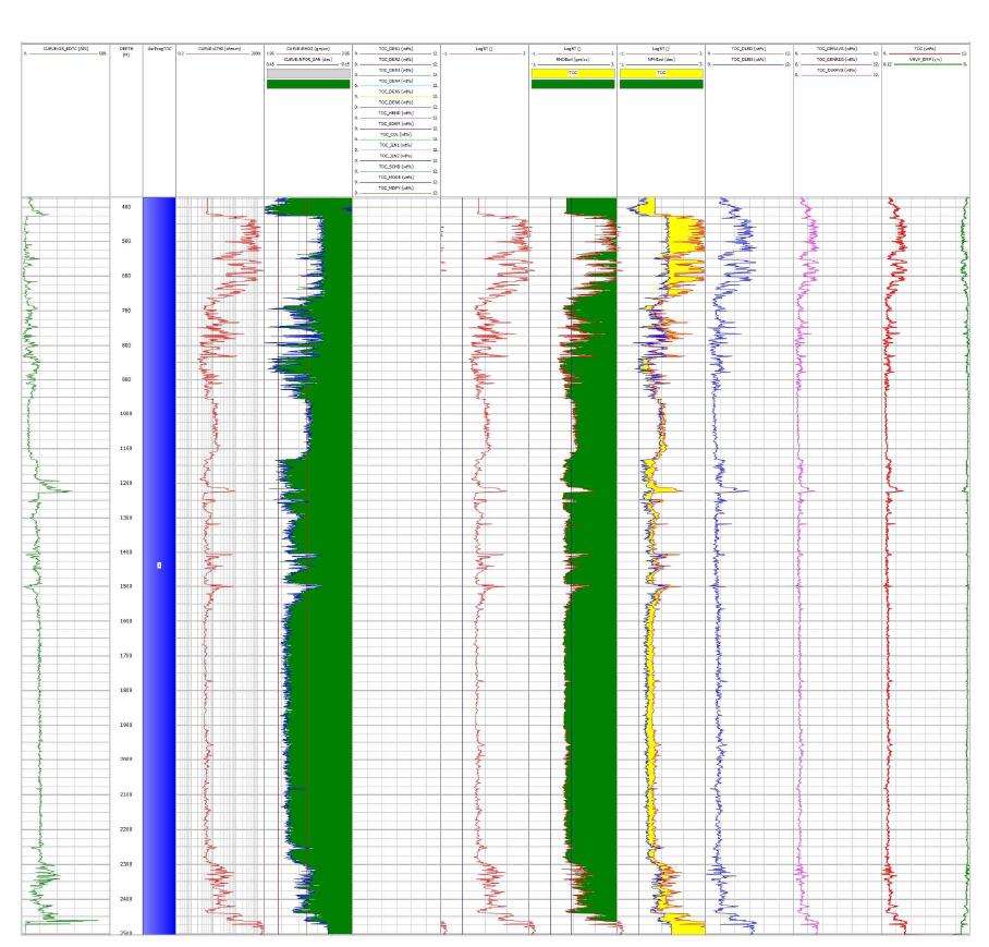 Example of TOC analysis using well logging materials.