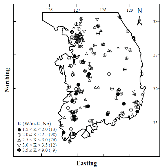 그림 3.4.1.9. 지중열전도도의 지역별 분포