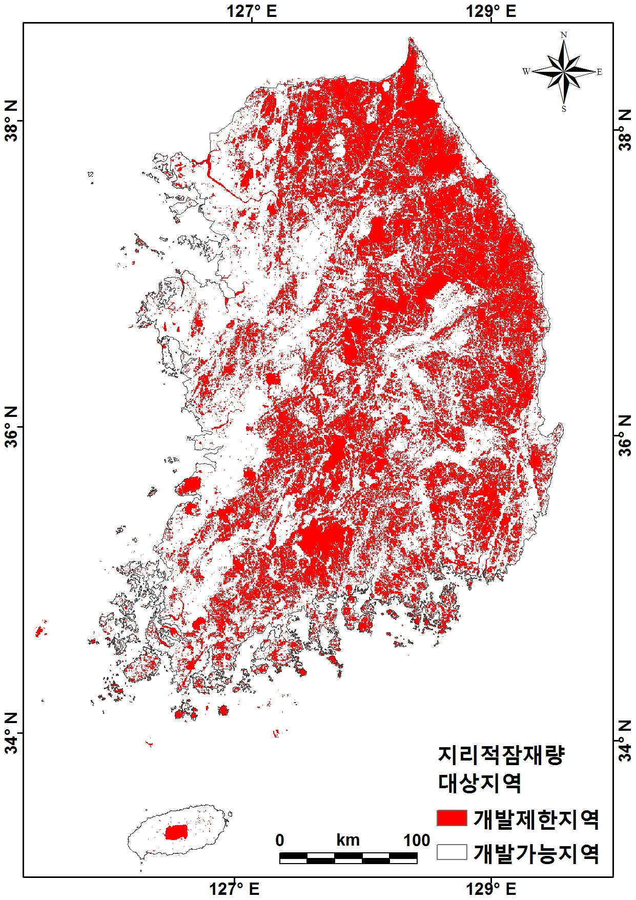 그림 3.4.3.5. 지열 열펌프 시스템 설치를 위한 지리적 가능지역