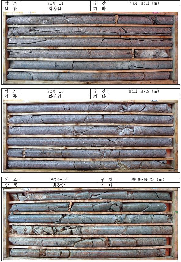 그림 3.2.2.15. BH-3호공에서 심도 78.4∼95.25 m 구간의 코어