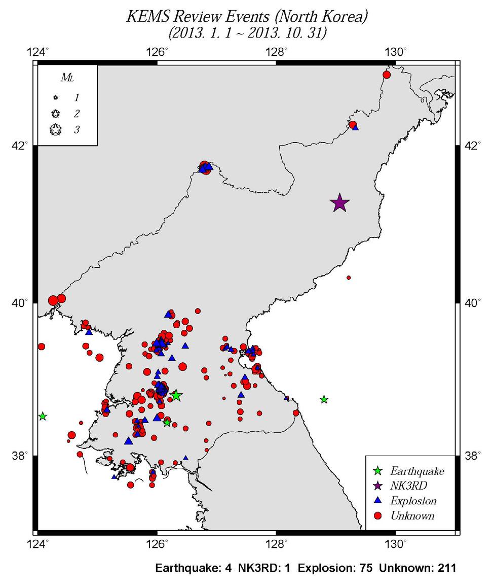 북한지역 정밀분석 이벤트 분포도