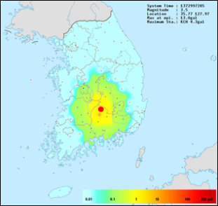 그림 3.3.27. 규모 3.5 지진에 대한 예상 진도도
