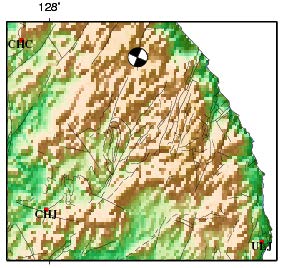 그림 3.1.45. 2007년 1월 20일 오대산 지진의 3차원 모멘트 역산에 사용된 관측소 및 역산 결과