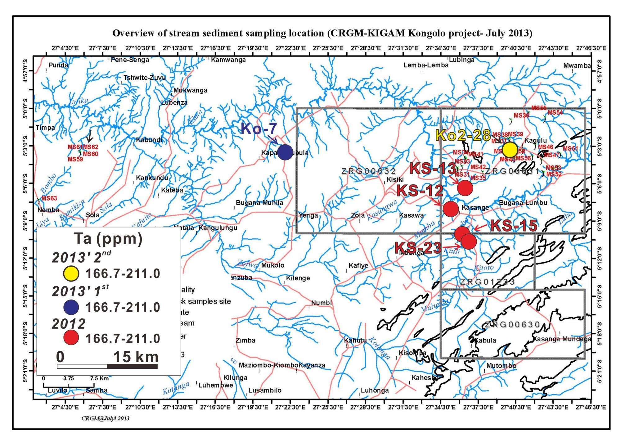 Fig. 2-26. Geochemical anomaly map of Stream sediment sampling results for Ta from Kongolo.