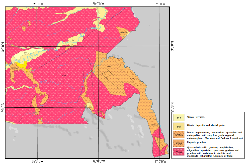 Fig. 3-4. Geological map of the Guainia area (scale 1:1,000,000).