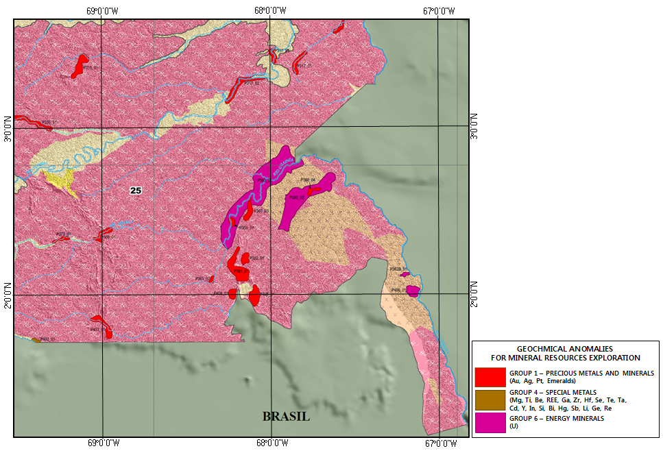 Fig. 3-10. Geochemical anomaly map of the Guainia (scale 1:1,500,000).