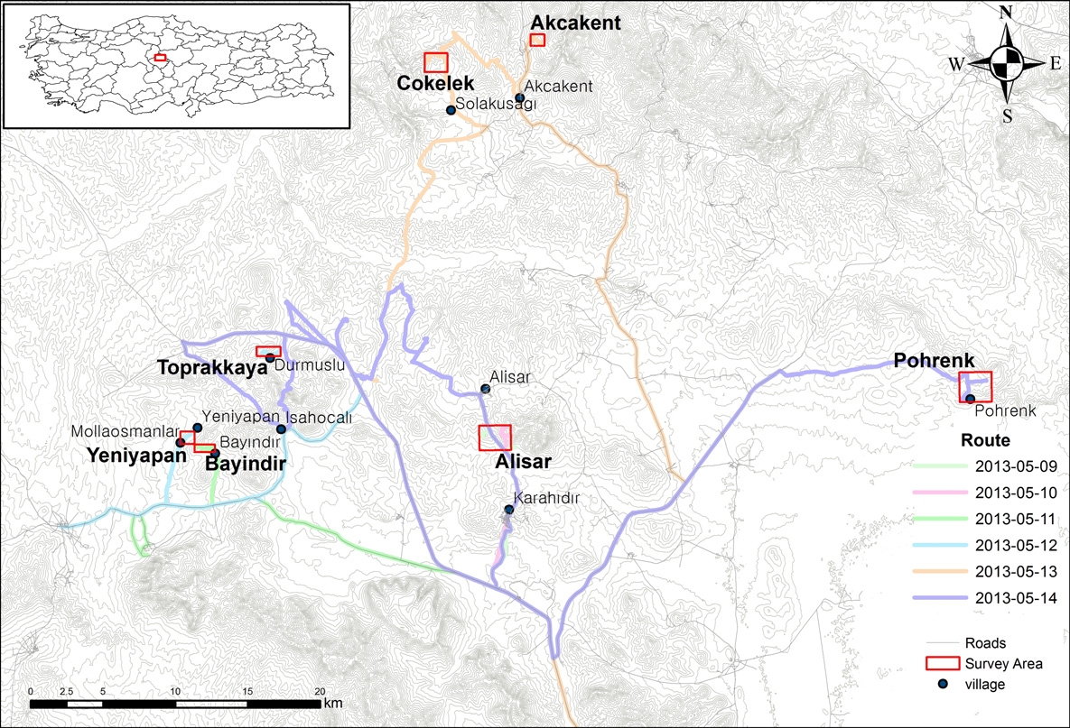 Fig. 4-1. Location of ore deposits according to the survey schedule.