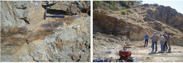 Fig. 4-22. Calcarous schist with vein type sulphide minerals in Keban area (left), KS-6 drilling site (right).