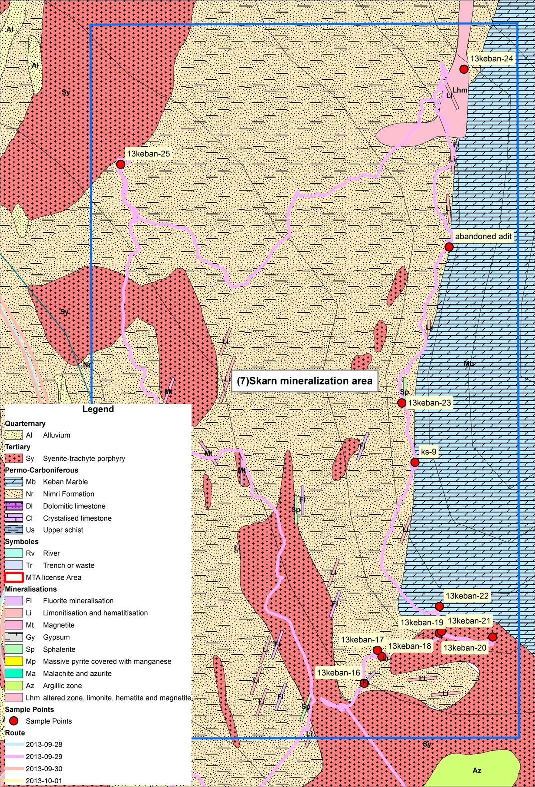 Fig. 4-25. MTA license possessed skarn mineralized area.