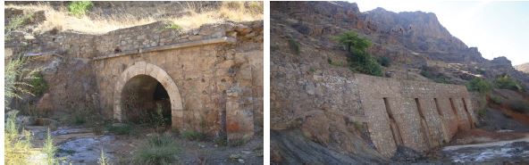 Fig. 4-28. Abandoned mine adit (left) and tailing field (right) in Southern part of Eti Bank license possessed area.