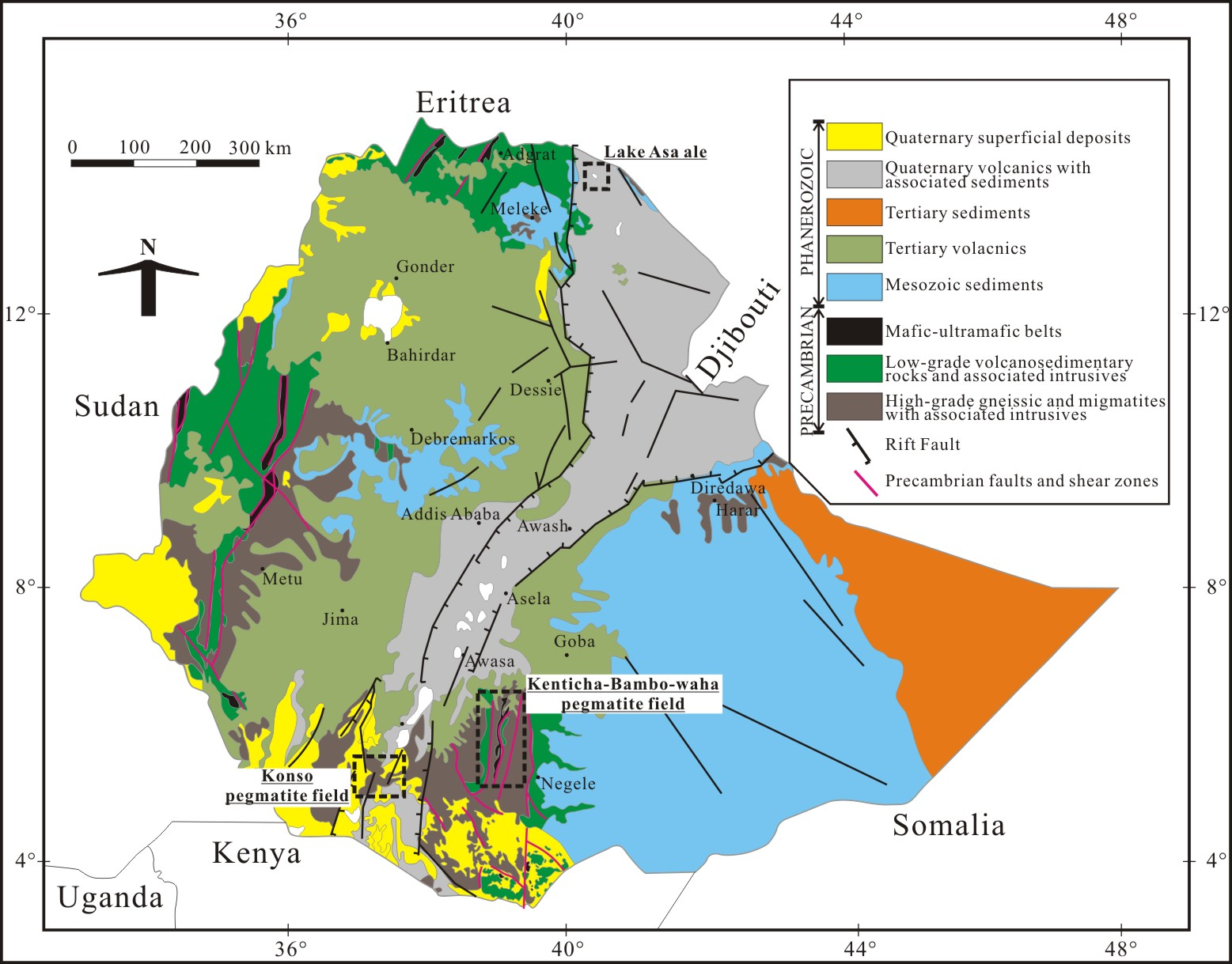 Fig. 1-3. The geologic map showing the general geology of the Ethiopia (after Kazmin, 1972).