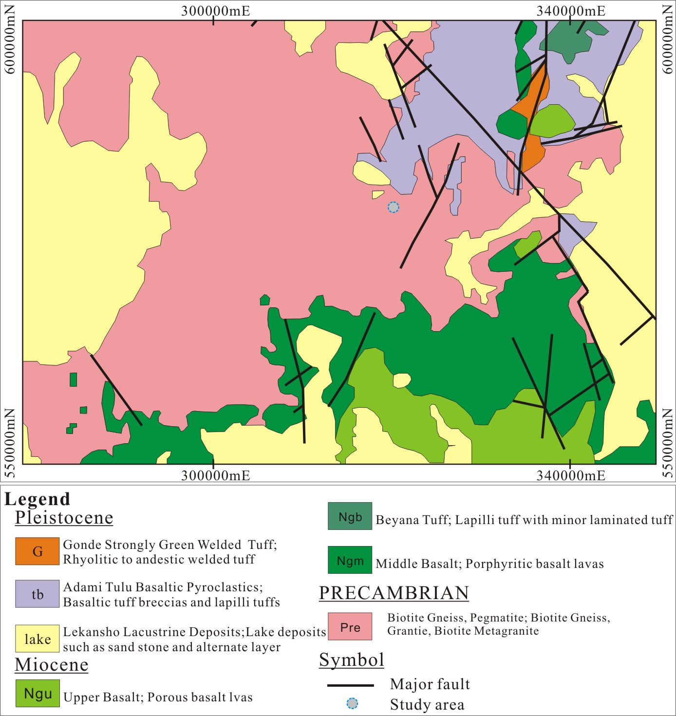 Fig. 1-26. The geologic map showing the geology and location of the pegmatite in Konso area.