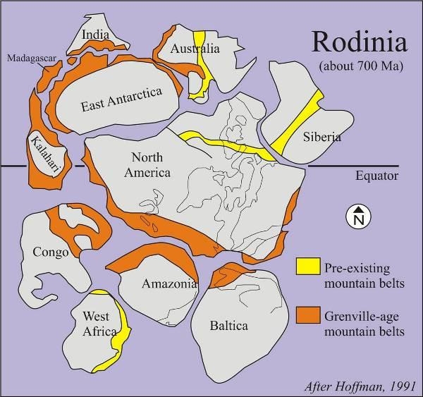 Fig. 2-5. Position of the Congo Craton in the Rodinia (700 Ma) (Hoffman, 1991).