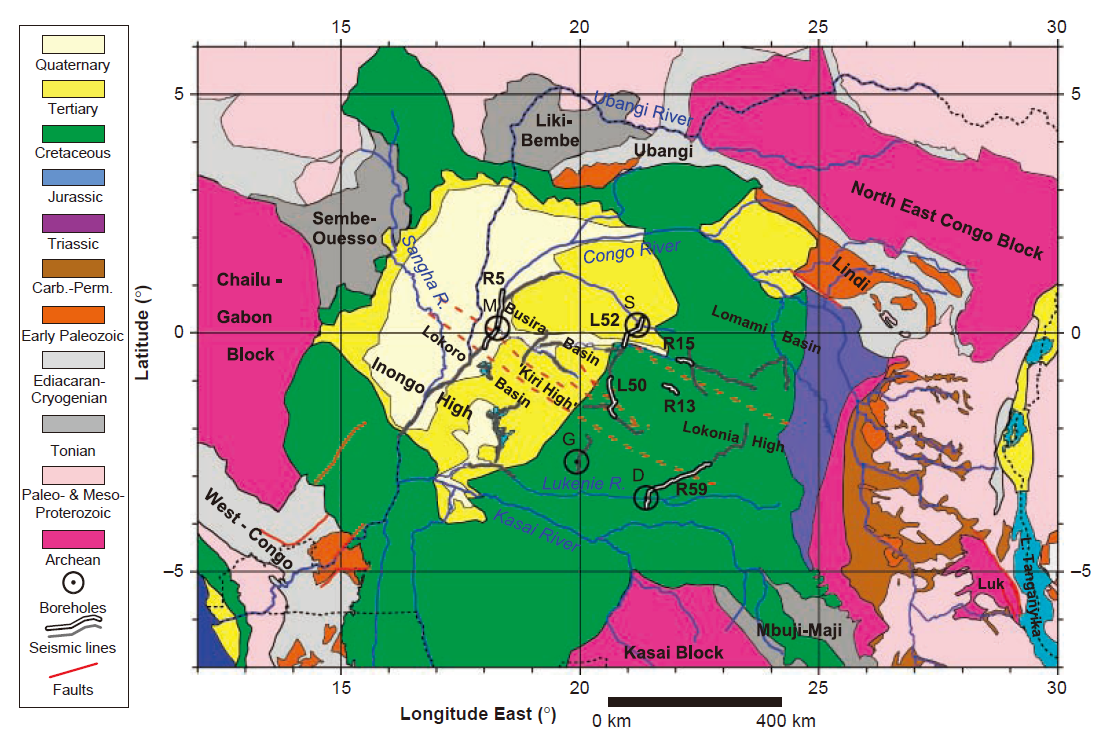 Fig. 2-6. Geological map of the Congo Basin (Kadima et al., 2011).