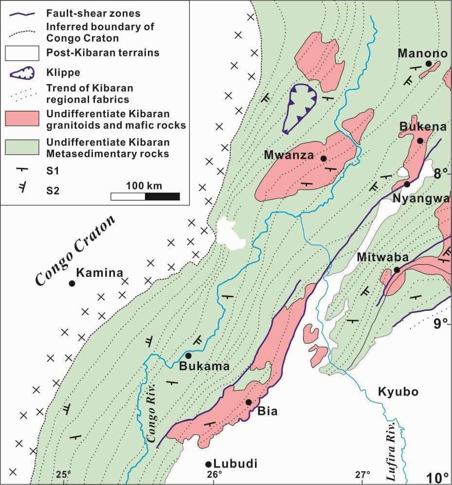 Fig. 2-8. Schematic figure showing the structures in the Kibaran belt (from Kokonyangi et al., 2006).