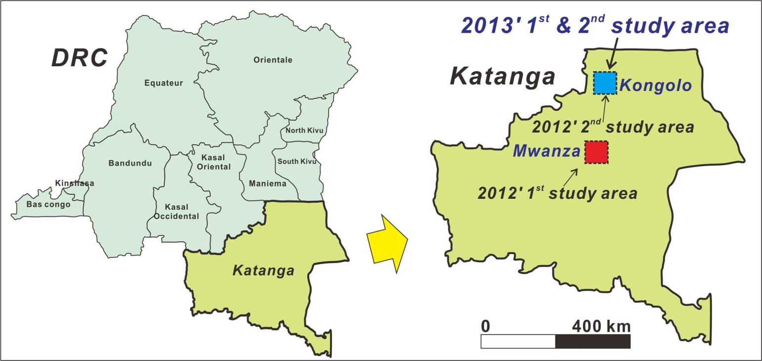 Fig. 2-12. Simplified map showing the study areas of 2012 and 2013.