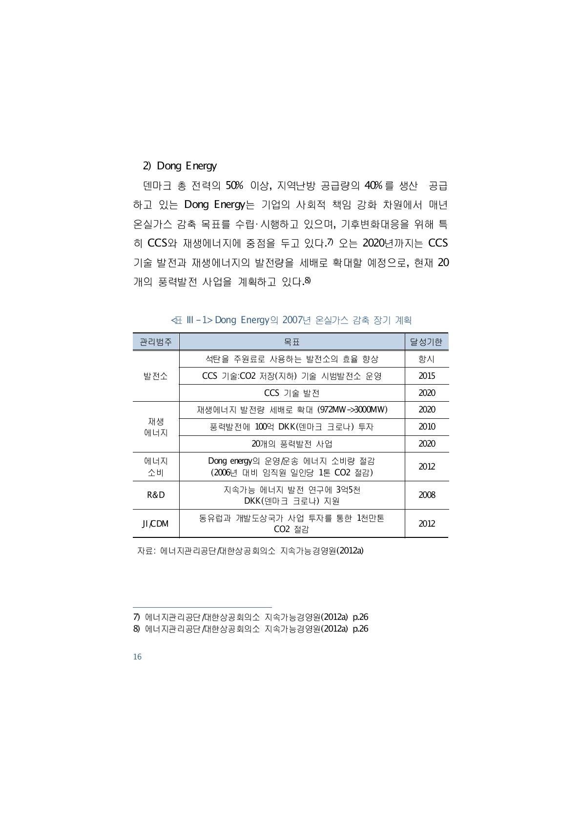 Dong Energy의 2007년 온실가스 감축 장기 계획