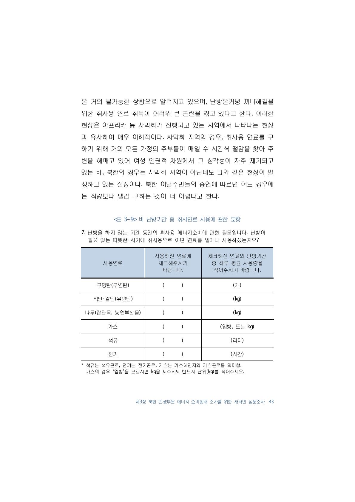 비 난방기간 중 취사연료 사용에 관한 문항