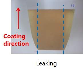 Leaking이 발생한 코팅 예