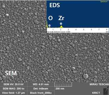 개발된 상압/저온 플라즈마 시스템을 통해 증착된 박막의 SEM/EDS 분석결과.