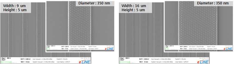 나노/마이크로 복합 패턴 형상 제작 결과 (350 nm급 복제몰더를 이용)