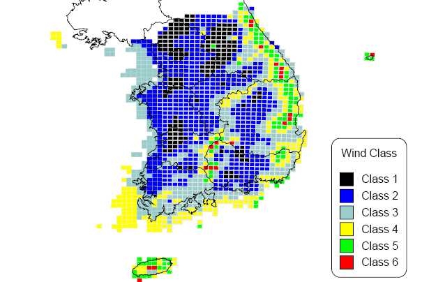 에너지기술연구원에서 분석한 우리나라 Wind Map
