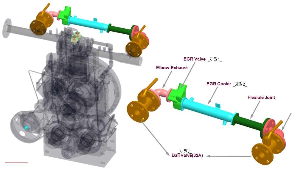흡, 배기계 및 EGR 라인 설계 개념도