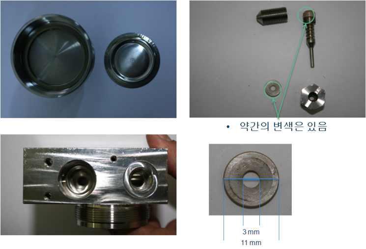 시험 종료 후 도징모듈-레귤레이터 각 부의 사진