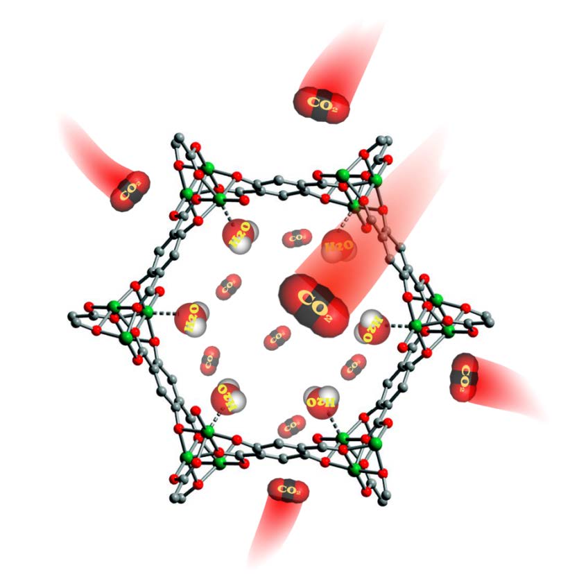 Figure 2.13. Injected water molecules which maintain crystal structure of MOFs and induce CO2 adsorption