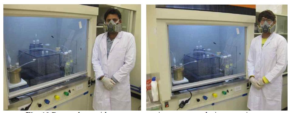 Researchers with proper protective measures during experiment