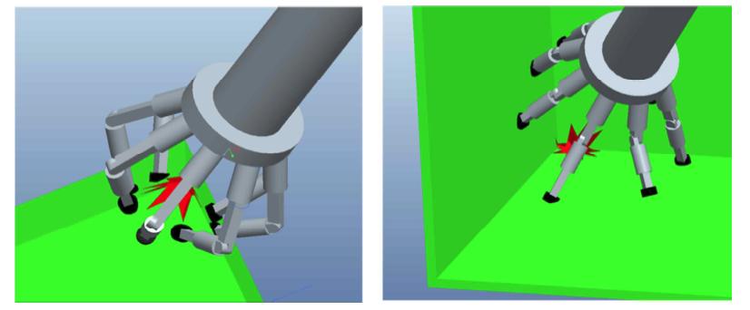 Damage parts are in the vertices of the intersection of three surfaces