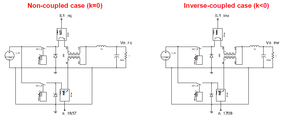 Schematics of 2-phase interleaved buck converter (Saber simulation)