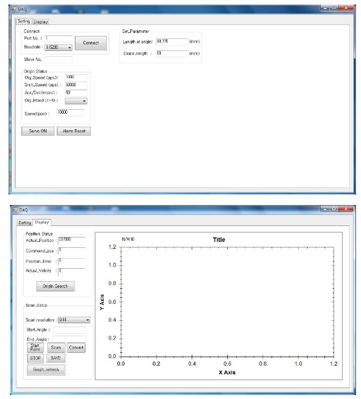 Interface for entering the parameters of driver and mechanics / Interface for acquiring the data