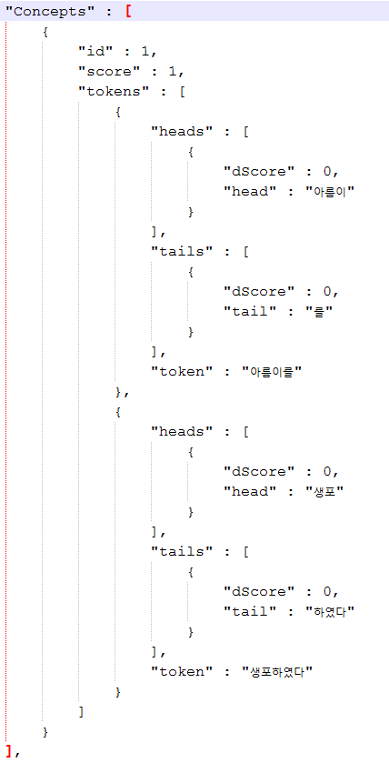 정답 템플릿 파일(JSON 형식)의 개념 부분 예시