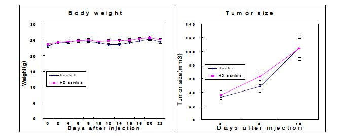 Effects of HD particles in body weight and tumor volume.