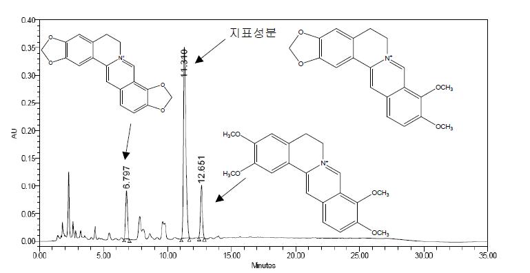 황련 추출・정제물의 HPLC chromatogram