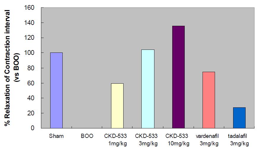 방광출구폐색 랫드 과민성 방광모델에서 CKD-533의 수축간격 개선 효과