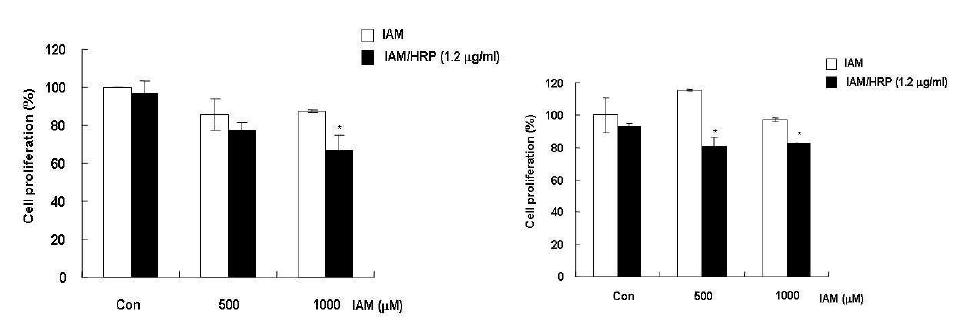 PC- 3 와 TCCSUP 암세포 증식에 미치는 IAM/HRP 효과
