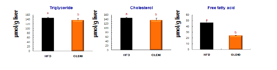 Hepatic lipid concentrations of mice raised for 24 days after cessation of oral oleuropein administration.