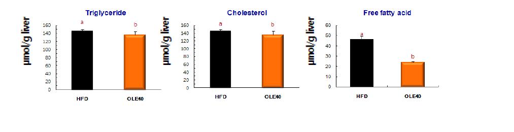 Hepatic lipid concentrations of mice raised for 24 days after cessation of oral oleuropein administration.