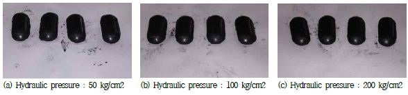 Fig. 3-7-5. Briquetting 압력의 변화에 따른 성형