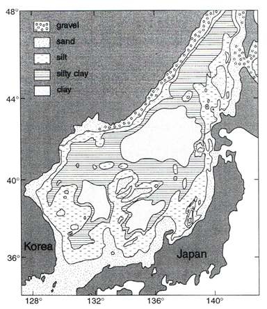 그림 4.3. Grain size distribution of surface sediments in the East Sea