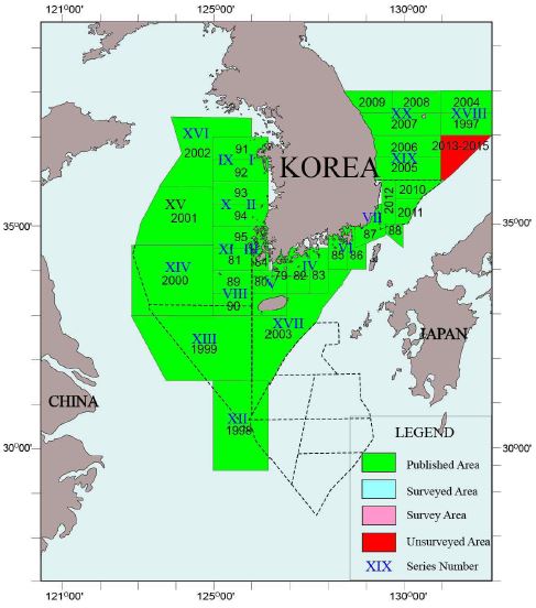 그림 1.1. 지역별/도폭별 해저지질도 발간현황