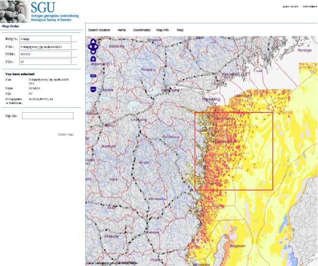 그림 1.15. 스웨덴 지질조사소에서 운영중인 지질도 전자구매 서비스화면