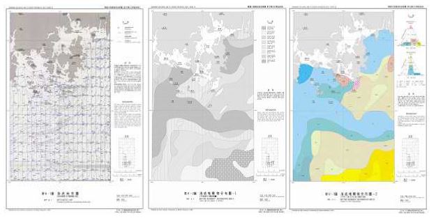 그림 3.57. 재인쇄 예정인 해저지질도 제6집 중 1, 2, 3도의 도안