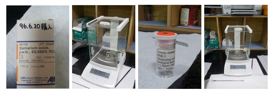 Measuring of Sm and Nd standar materials